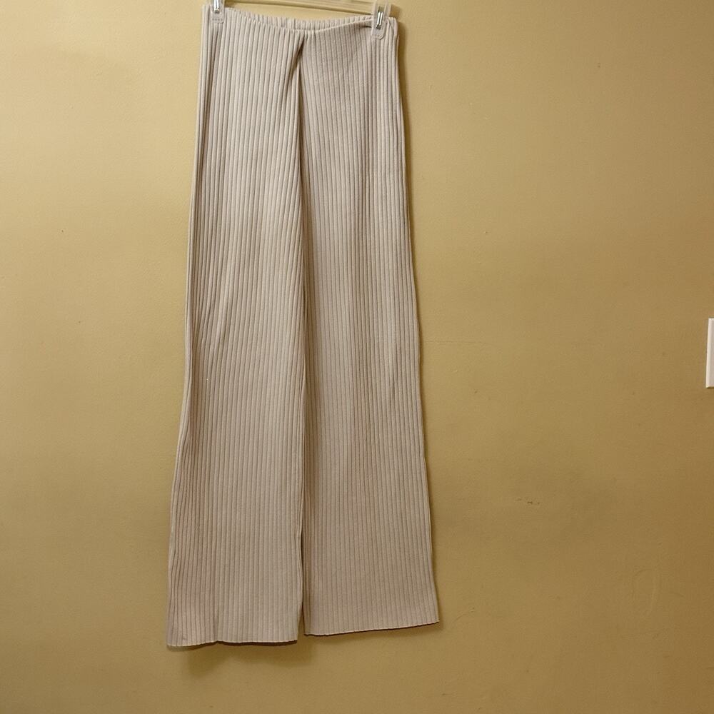 Clean Girl Quiet Luxury Minimalist Lounge Zara Oatmeal Ribbed Knit Pants S
